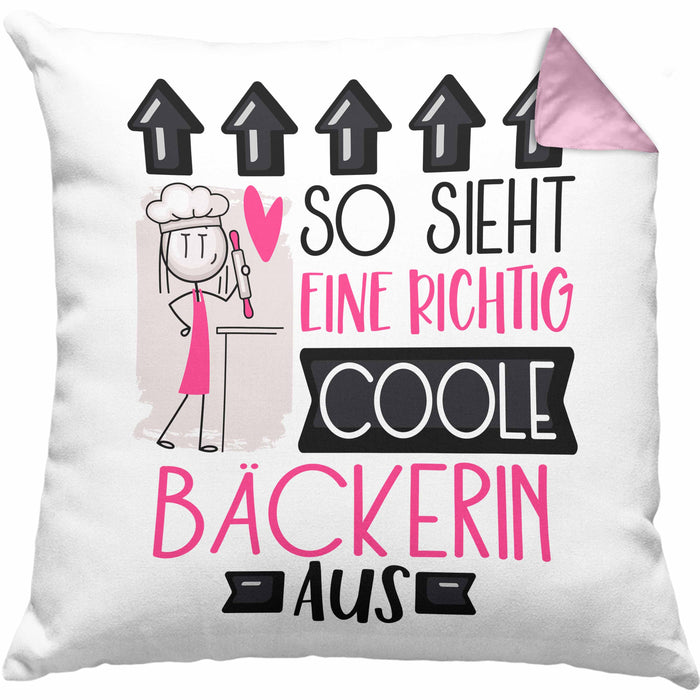 Bäckerin Geschenk Kissen mit Füllung 40x40 Lustig Geschenkidee für Bäckerin Geburtstag So Sieht Eine Richtig Coole Bäckerin Aus Frauen Spruch (Grau) Rosa Trendation