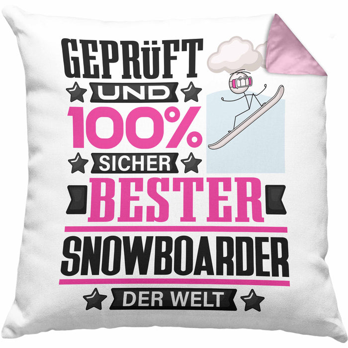 Snowboarder Geschenk Lustiger Spruch für Snowboarder Geschenkidee Bester Snowboarder Der WeltKissen mit Füllung 40x40 (Grau) Rosa Trendation