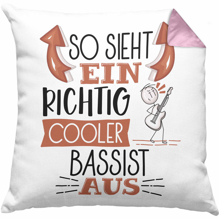 So Sieht Ein Richtig Cooler Bassist Aus Kissen mit Füllung 40x40 Geschenk für Bassist Geburtstag Geschenkdiee (Grau) Rosa Trendation