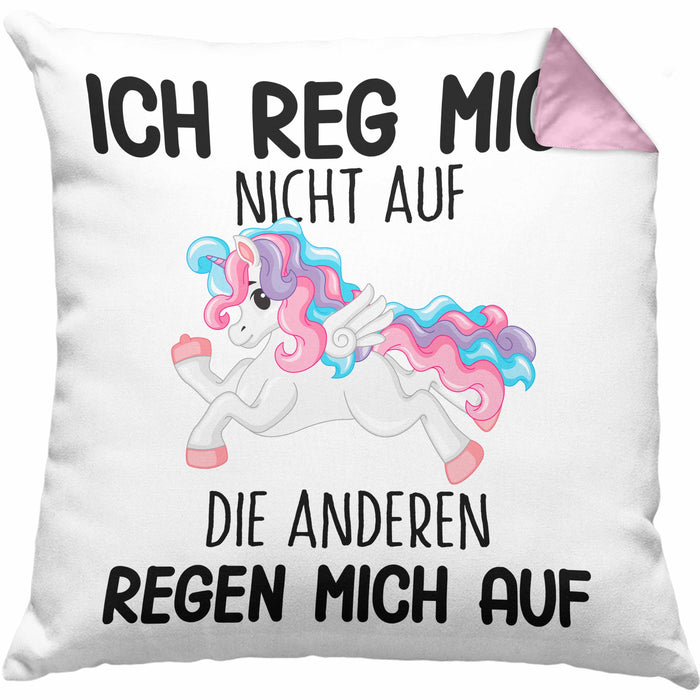 Lustige Ich Reg Mich Nicht Auf Kissen mit Füllung 40x40 Mit Spruch Einhorn Geschenk Mama Freundin Kollegin Geschenkidee Arbeit Frauen (Grau) Rosa Trendation