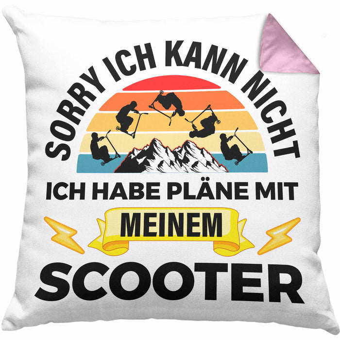 Scooter Roller Fahrer Geschenk Kissen mit Füllung 40x40 Scooterfahrer Geschenkidee Scooting Geschenkidee Jungs Profi Scooterfahrer Pro Grafik Stunts (Grau) Rosa Trendation