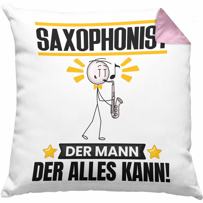 Saxophonist Kissen mit Füllung 40x40 Geschenk für Saxophonist Der Mann Der Alles Kann Geschenkidee zum Geburtstag (Grau) Rosa Trendation