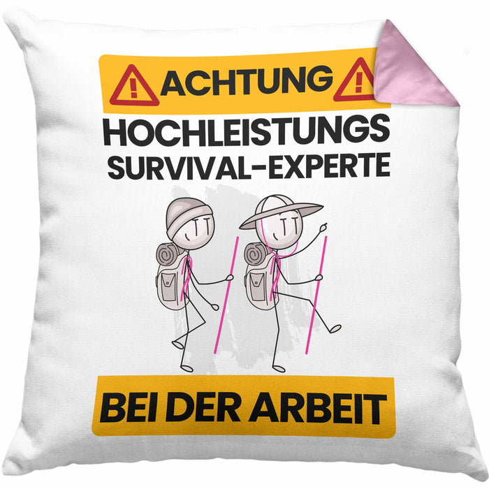 Survival-Experte Kissen mit Füllung 40x40 Geschenk Lustiger Spruch Geschenkidee für Survival-Experte Achtung Hochleistungs Survival-Experte Bei Der Arbeit (Grau) Rosa Trendation