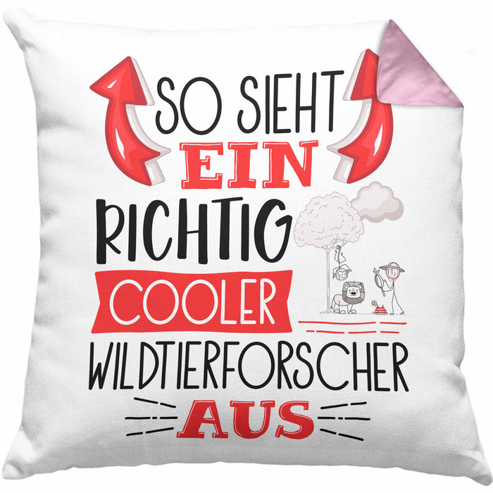 Wildtierforscher Kissen mit Füllung 40x40 So Sieht Ein Richtig Cooler Wildtierforscher Aus Geschenk Lustiger Spruch Geschenkidee (Grau) Rosa Trendation