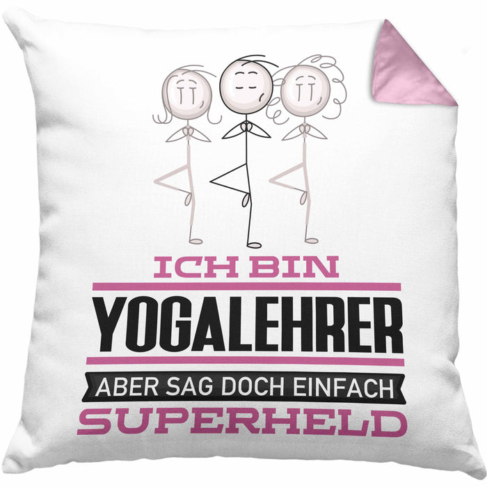 Yogalehrer Geschenk Kissen mit Füllung 40x40 Ich Bin Yogalehrer Aber Sag Doch Einfach Superheld Lustige Geschenkdiee für Yogalehrer (Grau) Rosa Trendation
