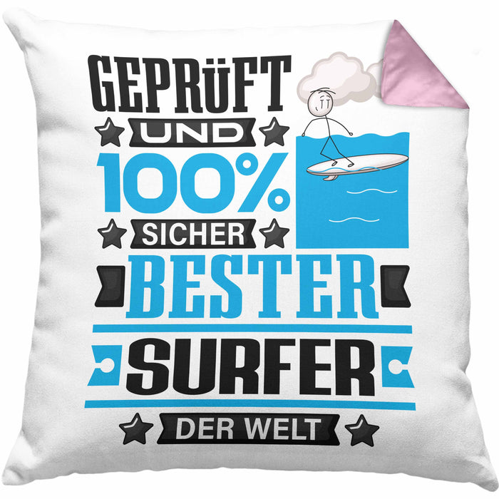 Surfer Geschenk Lustiger Spruch für Surfer Geschenkidee Bester Surfer Der WeltKissen mit Füllung 40x40 (Grau) Rosa Trendation
