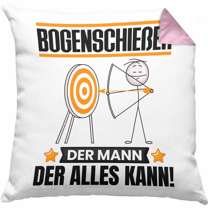 Bogenschießer Kissen mit Füllung 40x40 Geschenk für Bogenschießer Der Mann Der Alles Kann Geschenkidee zum Geburtstag (Grau) Rosa Trendation