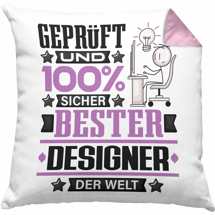 Designer Geschenk Lustiger Spruch für Designer Geschenkidee Bester Designer Der WeltKissen mit Füllung 40x40 (Grau) Rosa Trendation