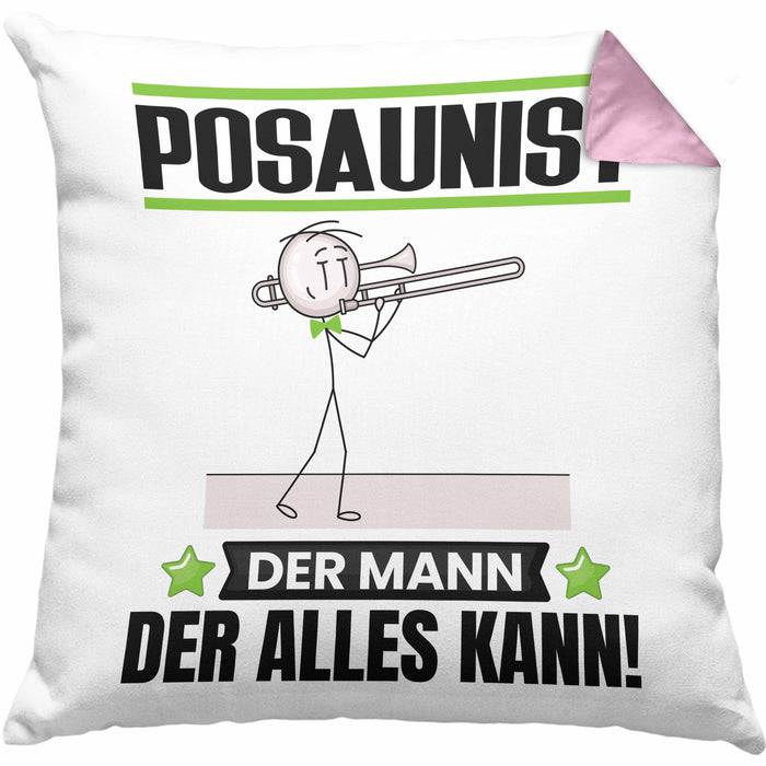 Posaunist Kissen mit Füllung 40x40 Geschenk für Posaunist Der Mann Der Alles Kann Geschenkidee zum Geburtstag (Grau) Rosa Trendation