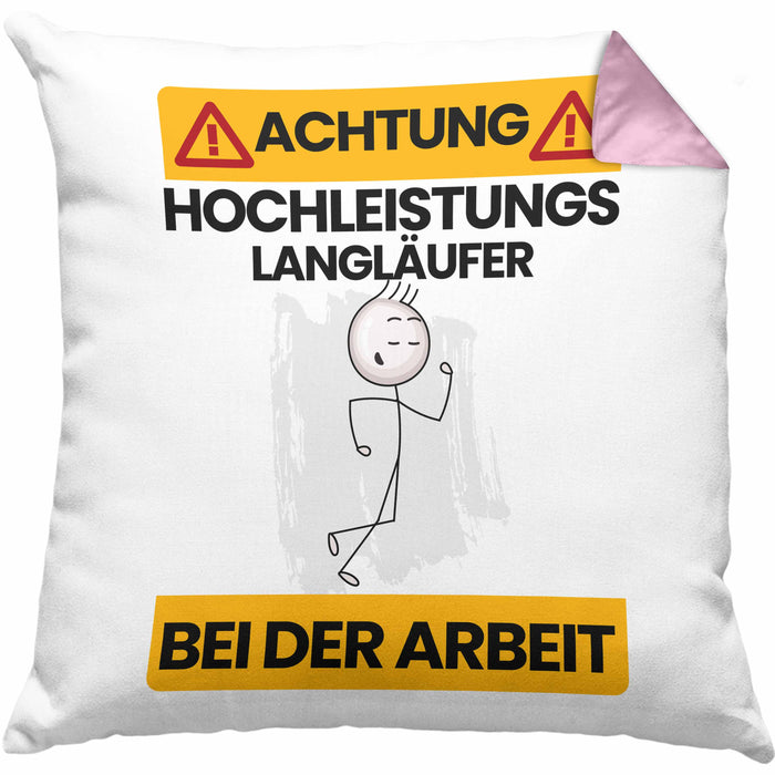 Langläufer Kissen mit Füllung 40x40 Geschenk Lustiger Spruch Geschenkidee für Langläufer Achtung Hochleistungs Langläufer Bei Der Arbeit (Grau) Rosa Trendation