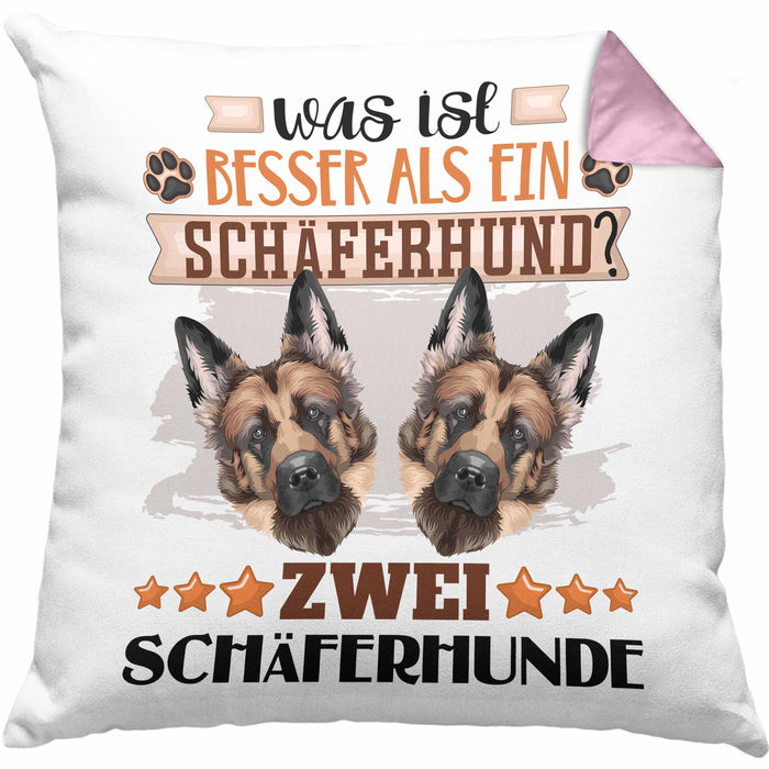 Schäferhund Besitzer Kissen mit Füllung 40x40 Geschenk Lustiger Spruch Geschenkidee Was Ist Besser Als Ein Schäferhund (Grau) Rosa Trendation