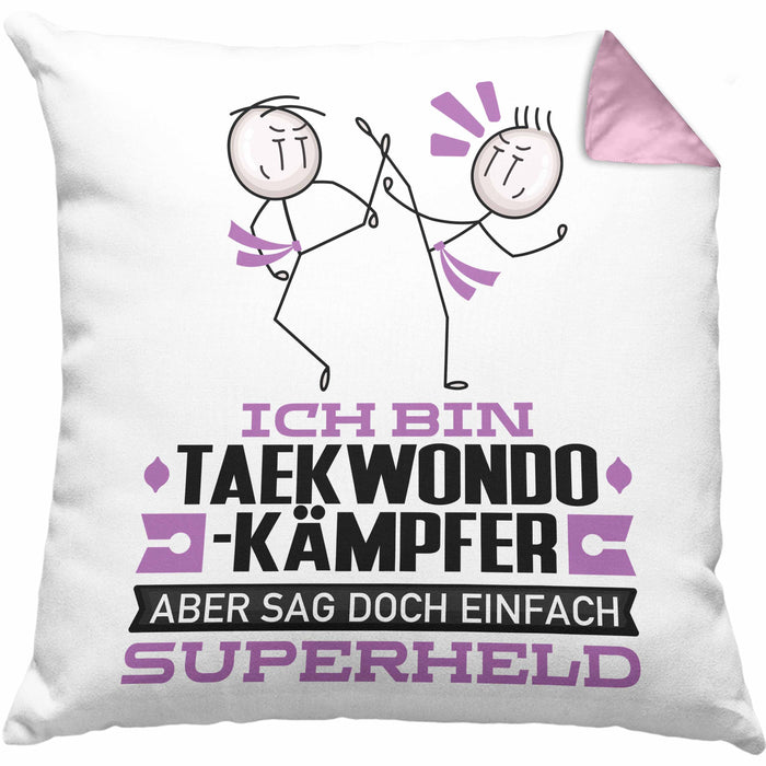 Taekwondo-Kämpfer Geschenk Kissen mit Füllung 40x40 Ich Bin Taekwondo-Kämpfer Aber Sag Doch Einfach Superheld Lustige Geschenkdiee für Taekwondo-Kämpfer (Grau) Rosa Trendation