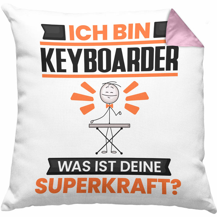 Keyboarder Kissen mit Füllung 40x40 Geschenk für Keyboarder Geburtstag Lustiger Spruch Was Ist Deine Superkraft (Grau) Rosa Trendation