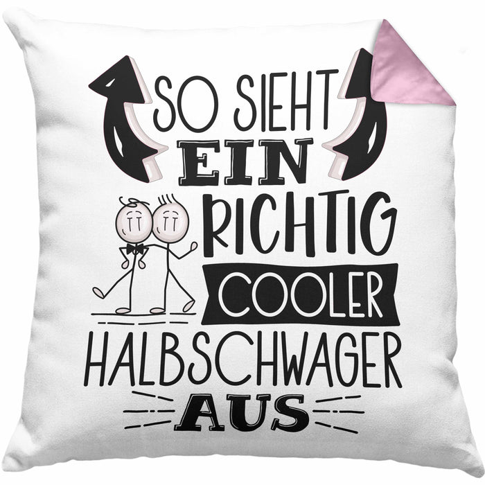 So Sieht Ein Richtig Cooler Halbschwager Aus Geschenk Kissen mit Füllung 40x40 Lustiger Spruch Geschenkidee (Grau) Rosa Trendation
