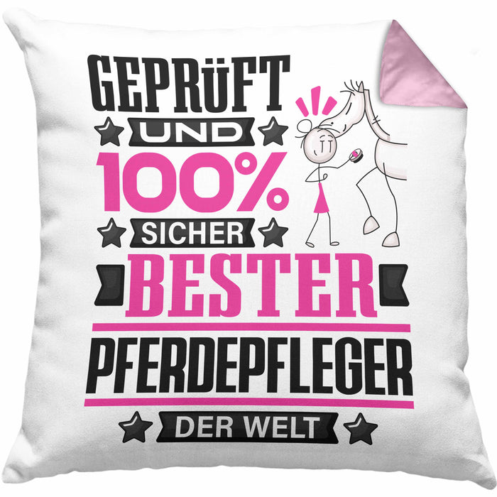 Pferdepfleger Geschenk Lustiger Spruch für Pferdepfleger Geschenkidee Bester Pferdepfleger Der WeltKissen mit Füllung 40x40 (Grau) Rosa Trendation