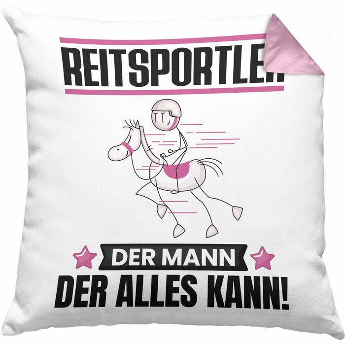 Reitsportler Kissen mit Füllung 40x40 Geschenk für Reitsportler Der Mann Der Alles Kann Geschenkidee zum Geburtstag (Grau) Rosa Trendation