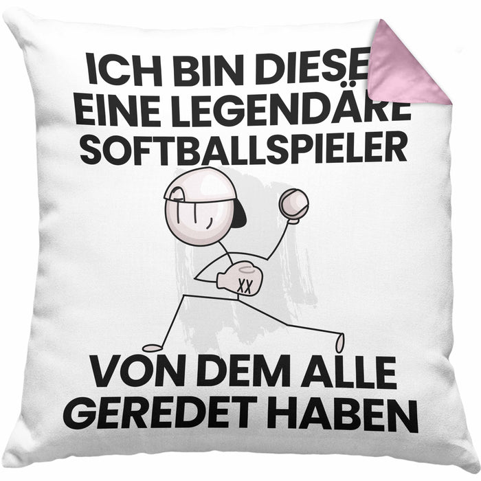 Softballspieler Geschenk Kissen mit Füllung 40x40 Lustige Geschenkidee Geburtstag für Softballspieler Ich Bin Dieser Legendäre Softballspieler Von Dem Alle Geredet Haben (Grau) Rosa Trendation