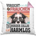 Border Collies Besitzerin Frauchen Kissen mit Füllung 40x40 Geschenk Lustiger Spruch Geschenkidee Vorsicht Vor Dem Frauchen (Grau) Rosa Trendation