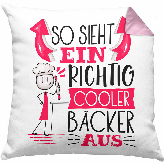 Bäcker Kissen mit Füllung 40x40 Geschenk So Sieht Ein RIchtig Cooler Bäcker Aus Geschenkidee Lustiger Spruch Geburtstag (Grau) Rosa Trendation