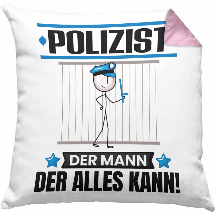 Polizist Kissen mit Füllung 40x40 Geschenk für Polizist Der Mann Der Alles Kann Geschenkidee zum Geburtstag (Grau) Rosa Trendation