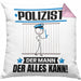 Polizist Kissen mit Füllung 40x40 Geschenk für Polizist Der Mann Der Alles Kann Geschenkidee zum Geburtstag (Grau) Rosa Trendation