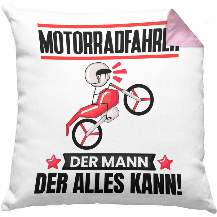 Motorradfahrer Kissen mit Füllung 40x40 Geschenk für Motorradfahrer Der Mann Der Alles Kann Geschenkidee zum Geburtstag (Grau) Rosa Trendation