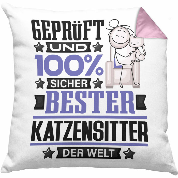 Katzensitter Geschenk Lustiger Spruch für Katzensitter Geschenkidee Bester Katzensitter Der WeltKissen mit Füllung 40x40 (Grau) Rosa Trendation