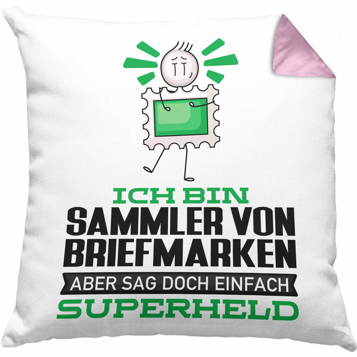 SammlervonBriefmarken Geschenk Kissen mit Füllung 40x40 Ich Bin SammlervonBriefmarken Aber Sag Doch Einfach Superheld Lustige Geschenkdiee für SammlervonBriefmarken (Grau) Rosa Trendation
