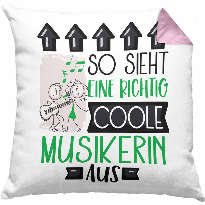 Musikerin Geschenk Kissen mit Füllung 40x40 Lustig Geschenkidee für Musikerin Geburtstag So Sieht Eine Richtig Coole Musikerin Aus Frauen Spruch (Grau) Rosa Trendation