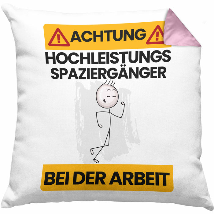 Spaziergänger Kissen mit Füllung 40x40 Geschenk Lustiger Spruch Geschenkidee für Spaziergänger Achtung Hochleistungs Spaziergänger Bei Der Arbeit (Grau) Rosa Trendation