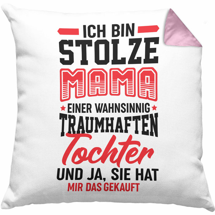 Muttertagsgeschenk Kissen mit Füllung 40x40 Ich Bin Stolze Mama Einer Wahnsinnig Traumhaften Tochter Geschenk für Mutter von Tochter (Grau) Rosa Trendation