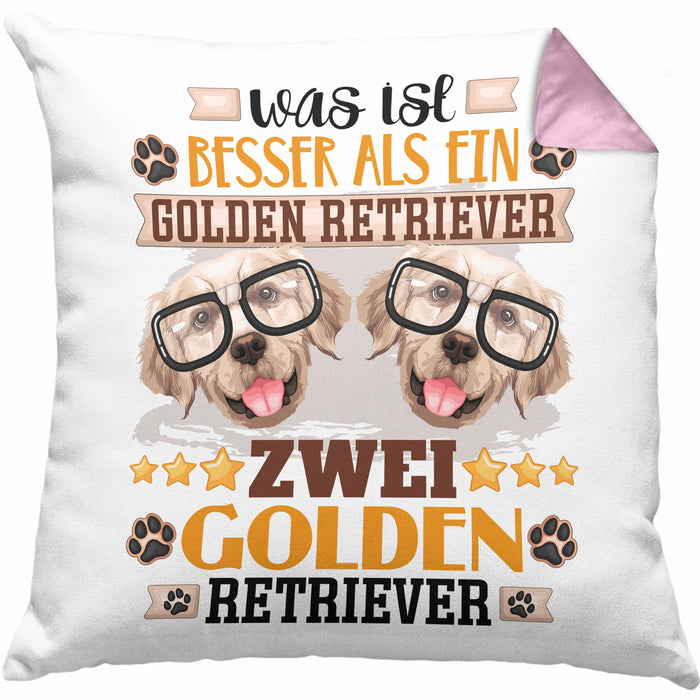 Golden Retriever Besitzer Kissen mit Füllung 40x40 Geschenk Lustiger Spruch Geschenkidee Was Ist Besser Als Ein Golden Retriever (Grau) Rosa Trendation
