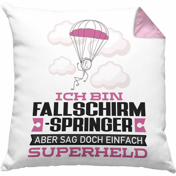 Fallschirmspringer Geschenk Kissen mit Füllung 40x40 Ich Bin Fallschirmspringer Aber Sag Doch Einfach Superheld Lustige Geschenkdiee für Fallschirmspringer (Grau) Rosa Trendation