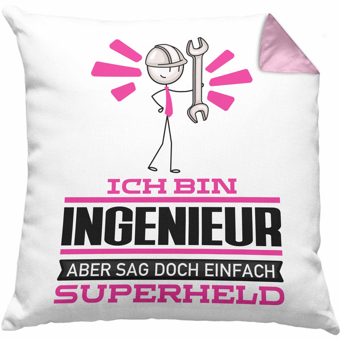 Ingenieur Geschenk Kissen mit Füllung 40x40 Ich Bin Ingenieur Aber Sag Doch Einfach Superheld Lustige Geschenkdiee für Ingenieur (Grau) Rosa Trendation