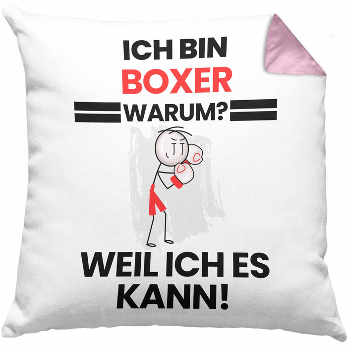 Boxer Geschenk Kissen mit Füllung 40x40 Lustiger Spruch Ich Bin Boxer Warum Weil Ich Es Kann Geschenkidee Bester Boxer Geburtstag (Grau) Rosa Trendation