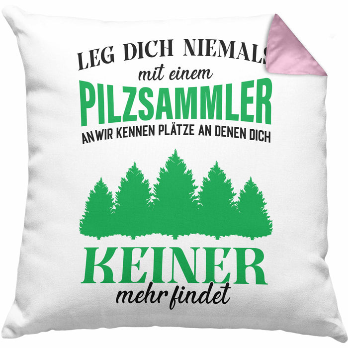 Pilzsammler Geschenk Kissen mit Füllung 40x40 Pilze Sammeln Geschenkidee Pilzsucher Pilzliebhaber Lustig (Grau) Rosa Trendation