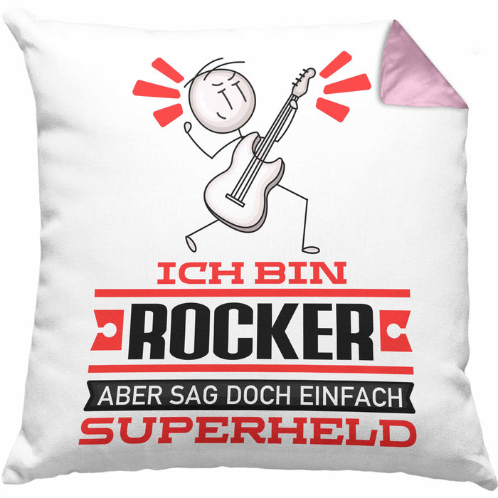 Rocker Geschenk Kissen mit Füllung 40x40 Ich Bin Rocker Aber Sag Doch Einfach Superheld Lustige Geschenkdiee für Rocker (Grau) Rosa Trendation