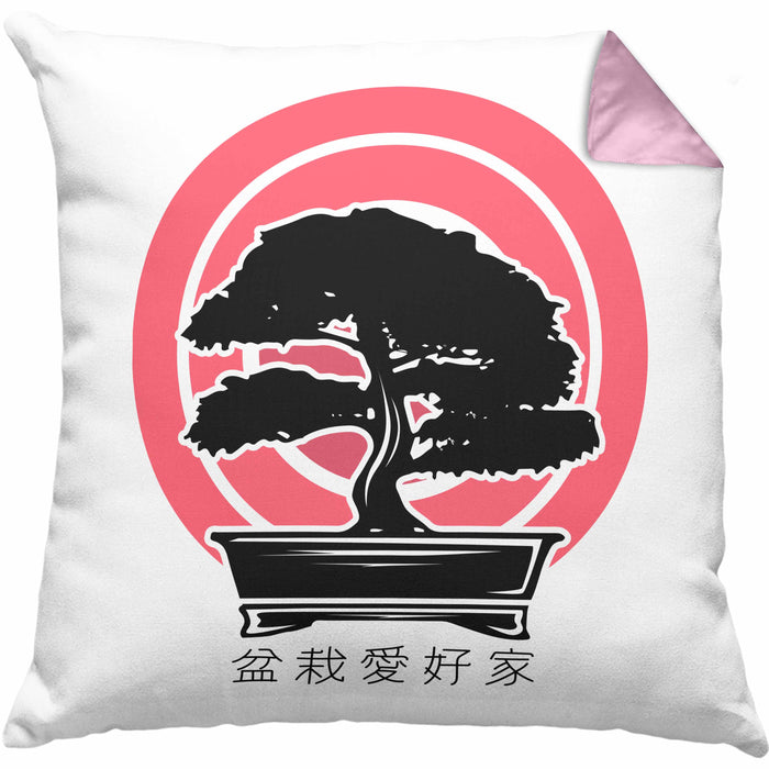 Lustige Bonsai Kissen mit Füllung 40x40 Geschenk für Bonsai-Liebhaber Grafik (Grau) Rosa Trendation