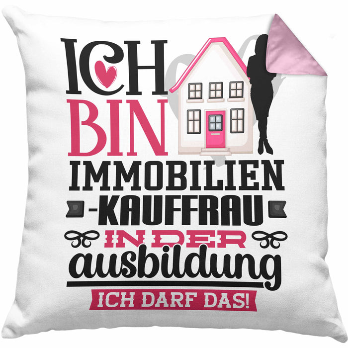 Immobilienkauffrau Ausbildung Start Geschenk Kissen mit Füllung 40x40 Ich Bin Immobilienkauffrau In Der Ausbildung Ich Darf Das Geschenkidee (Grau) Rosa Trendation