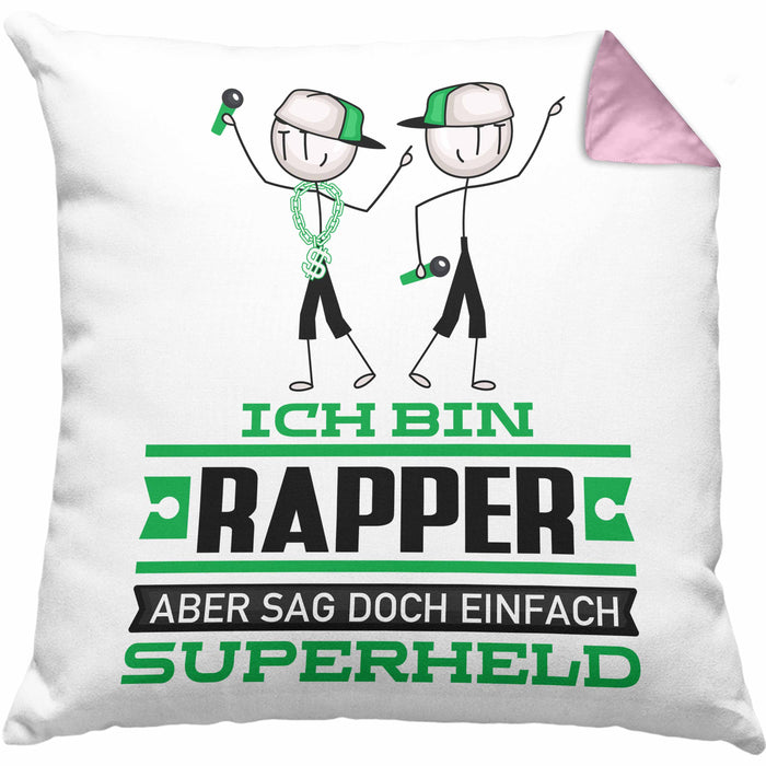 Rapper Geschenk Kissen mit Füllung 40x40 Ich Bin Rapper Aber Sag Doch Einfach Superheld Lustige Geschenkdiee für Rapper (Grau) Rosa Trendation