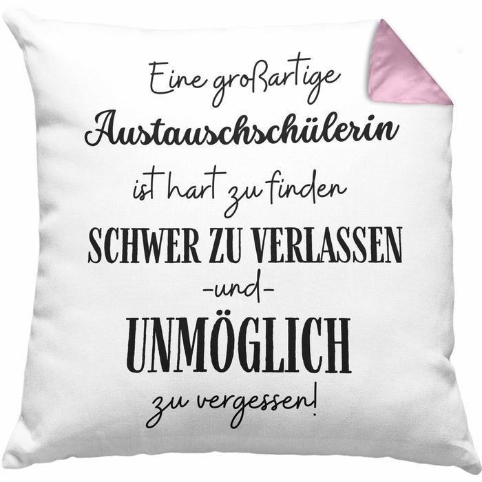 Austauschschülerin Abschied Geschenk Kissen mit Füllung 40x40 Abschiedsgeschenk für Austauschschülerin Hart Zu Finden Schwer Zu Verlassen (Grau) Rosa Trendation