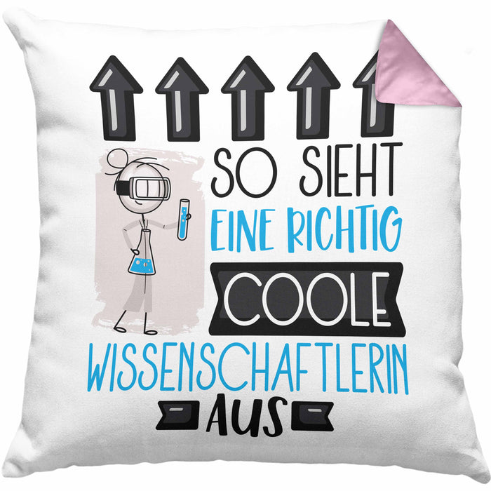 Wissenschaftlerin Geschenk Kissen mit Füllung 40x40 Geschenkidee für Wissenschaftlerin Geburtstag Weihnachten Spruch So Sieht Eine Richtig Coole Wissenschaftlerin Aus (Grau) Rosa Trendation