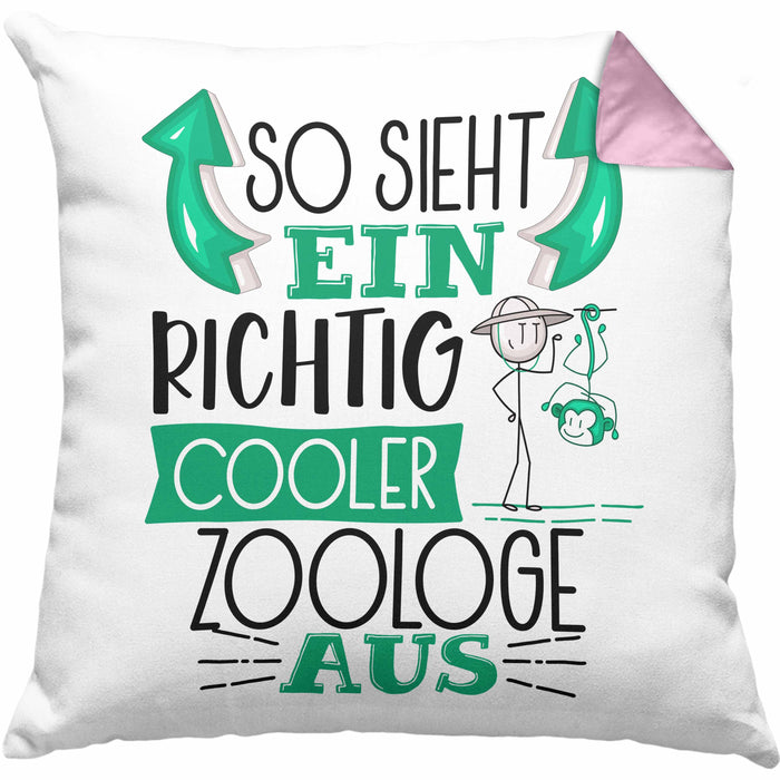 Zoologe Kissen mit Füllung 40x40 Geschenk So Sieht Ein RIchtig Cooler Zoologe Aus Geschenkidee Lustiger Spruch Geburtstag (Grau) Rosa Trendation