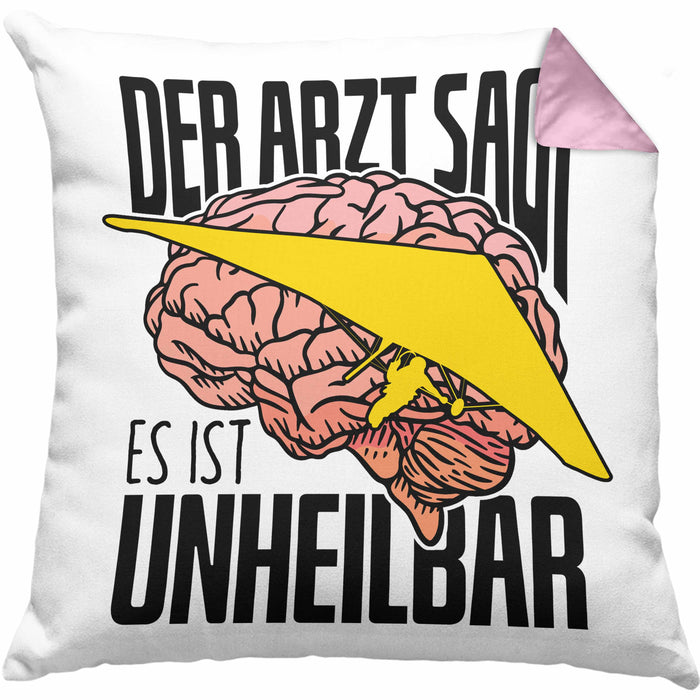 Geschenk für Drachenflieger Kissen mit Füllung 40x40 Spruch Hängegleiter "Der Arzt Sagt Es Ist Unheilbar" (Grau) Rosa Trendation