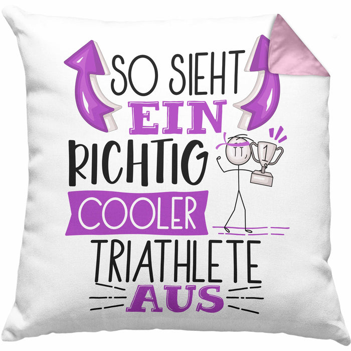 Triathlete Kissen mit Füllung 40x40 Geschenk So Sieht Ein RIchtig Cooler Triathlete Aus Geschenkidee Lustiger Spruch Geburtstag (Grau) Rosa Trendation