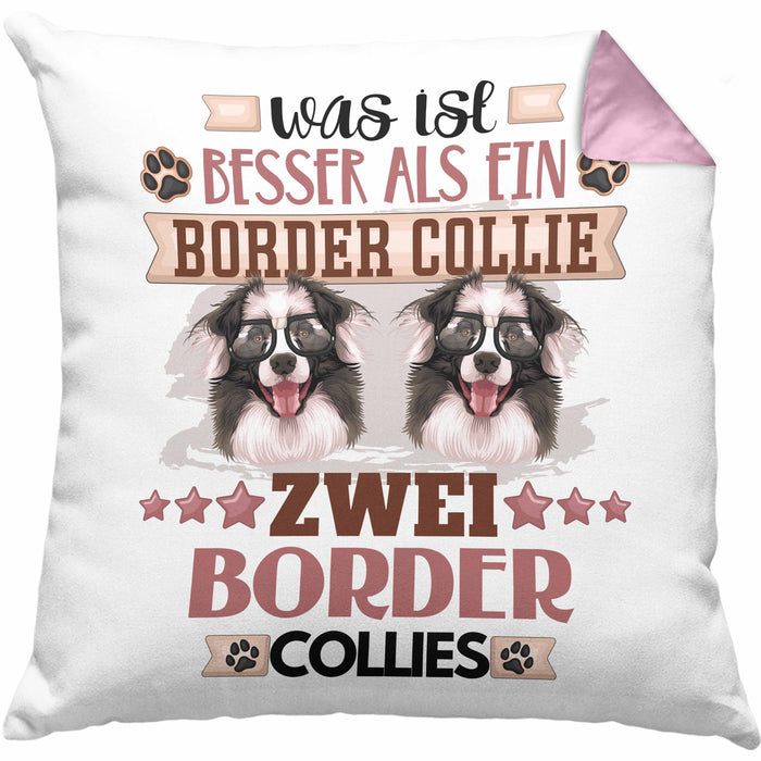 Border Collies Besitzer Kissen mit Füllung 40x40 Geschenk Lustiger Spruch Geschenkidee Was Ist Besser Als Ein Border Collies (Grau) Rosa Trendation