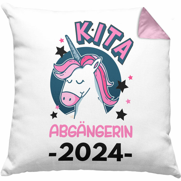 Kita Abgängerin 2024 Schulstart Kissen mit Füllung 40x40 Geschenk Mädchen Einschulung Schulanfang Erster Schultag Idee (Grau) Rosa Trendation