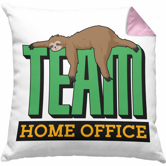 Arbeit Kissen mit Füllung 40x40 "Team Homeoffice" - Geschenkidee für Faultier-Fans (Grau) Rosa Trendation