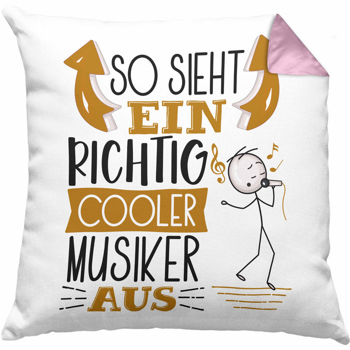 Musiker Kissen mit Füllung 40x40 Geschenk So Sieht Ein RIchtig Cooler Musiker Aus Geschenkidee Lustiger Spruch Geburtstag Musiklehrer (Grau) Rosa Trendation