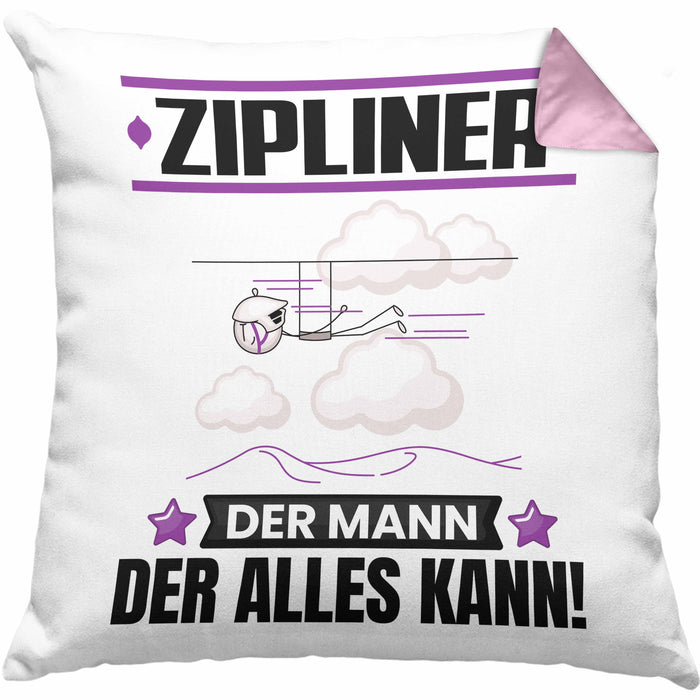 Zipliner Kissen mit Füllung 40x40 Geschenk für Zipliner Der Mann Der Alles Kann Geschenkidee zum Geburtstag (Grau) Rosa Trendation